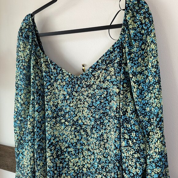 NWT Steve Madden Floral Blouse Lined 2X‎ Blue Yellow Top Women's Plus - Picture 2 of 8
